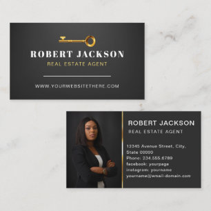 Anpassningsbar Black + Golden nyckel Realtors Luxu Visitkort