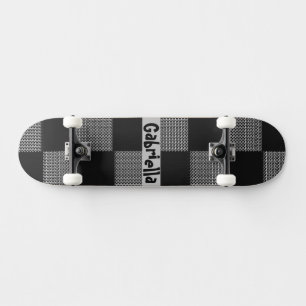 Anpassningsbar Black Grått Checkerboard Mönster Mini Skateboard Bräda 18,5 Cm