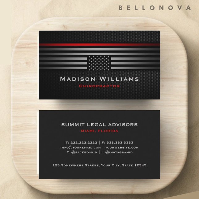 Anpassningsbar Black Grått Red USA America Flagga  Visitkort (Custom Black Grey Red The USA America Flag Premium Business Card)