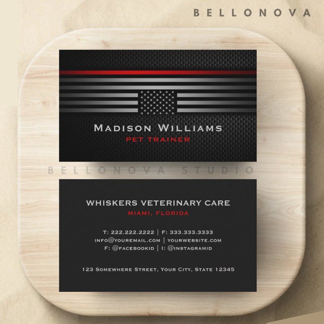 Anpassningsbar Black Grått Red USA America Flagga  Visitkort (Custom Black Grey Red The USA America Flag Premium Business Card)