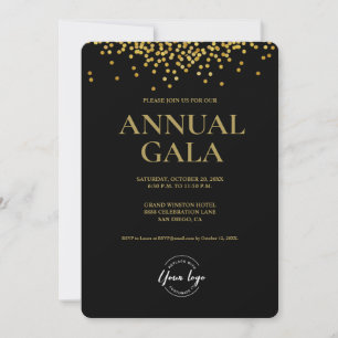 Anpassningsbar Black Guld confietti logotyp Gala C Inbjudningar