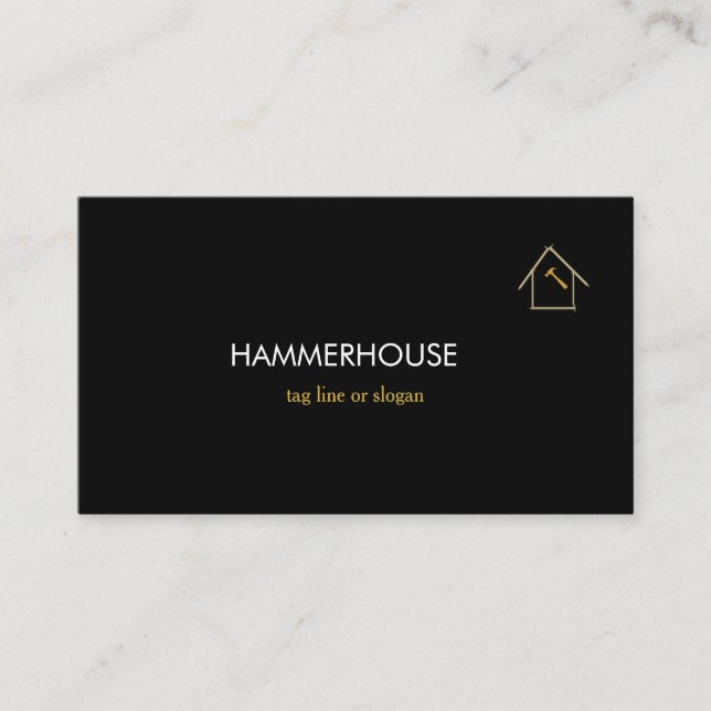 Anpassningsbar Black + Guld Home Byggnad Construct Visitkort (Framsida)