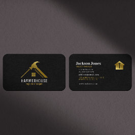 Anpassningsbar Black + Guld Home Byggnad Construct Visitkort