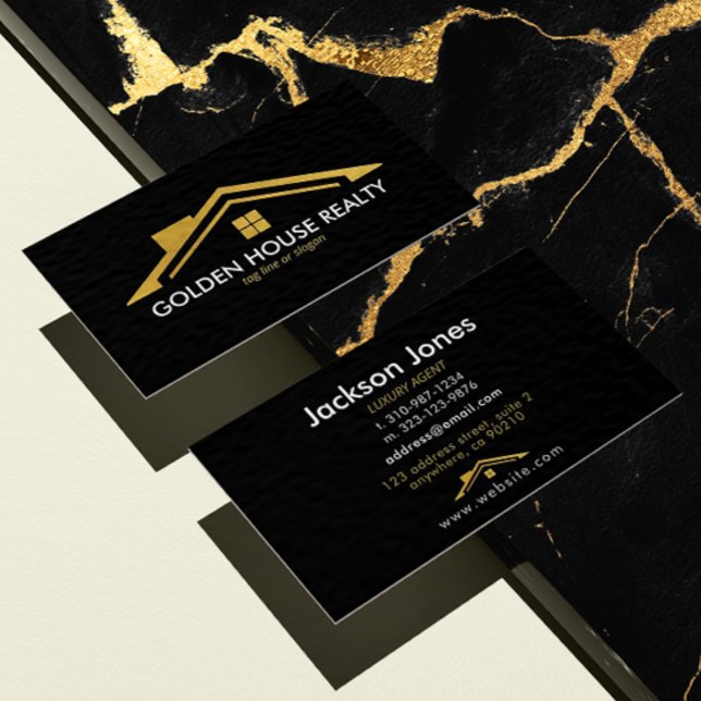 Anpassningsbar Black + Guld Home Realtors Luxury M Visitkort (Skapare uppladdad)