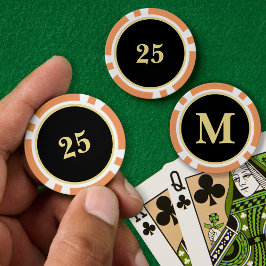 Anpassningsbar Black Guld Monogram 25 hemma- och t Poker Marker