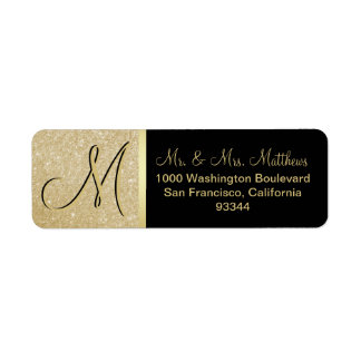Anpassningsbar Black Guld Monogram Brev Retur Glit Returadress Etikett
