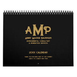 Anpassningsbar Black & Guld Monogram Logotyp Photo Kalender