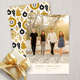 Anpassningsbar Black Guld Ornament Photo Flat jul Julkort