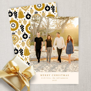 Anpassningsbar Black Guld Ornament Photo Flat jul Julkort