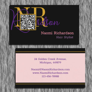 Anpassningsbar Black, Guld, Rosa & QR Code, Monogr Visitkort