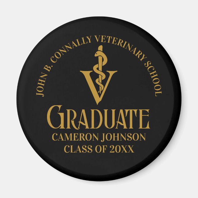 Anpassningsbar Black Guld Veterinary School Studen Magnet (Framsidan)
