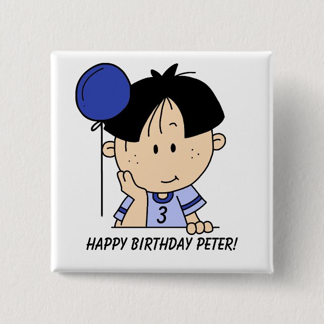 Anpassningsbar Black Haged Boy Birthday Button Knapp (Framsida)