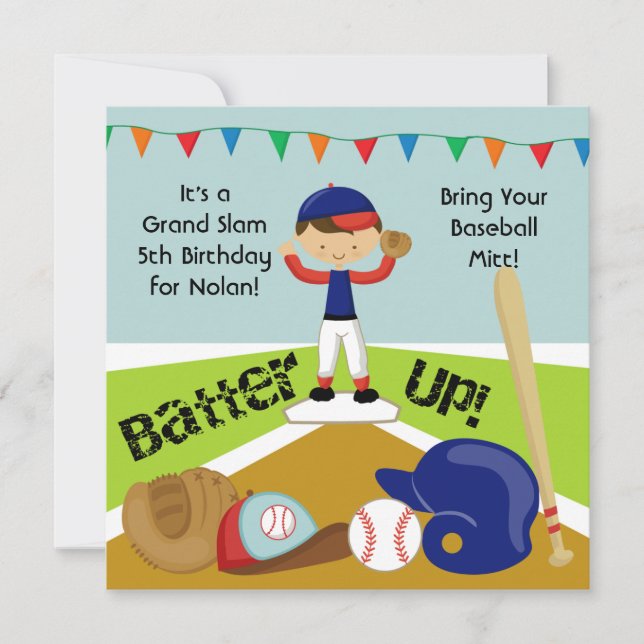 Anpassningsbar Black Hair Boy Baseball Birthday In Inbjudningar (Framsida)