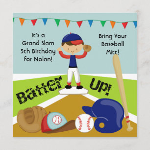 Anpassningsbar Black Hair Boy Baseball Birthday In Inbjudningar