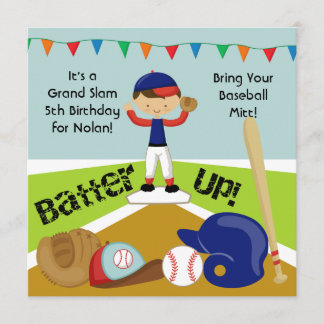Anpassningsbar Black Hair Boy Baseball Birthday In Inbjudningar