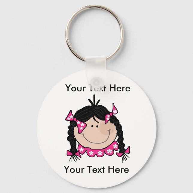 Anpassningsbar Black Hair Girl Keychain Nyckelring (Framsida)
