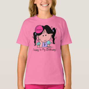 Anpassningsbar Black Hair Girl w. Balloon Birthday Tee