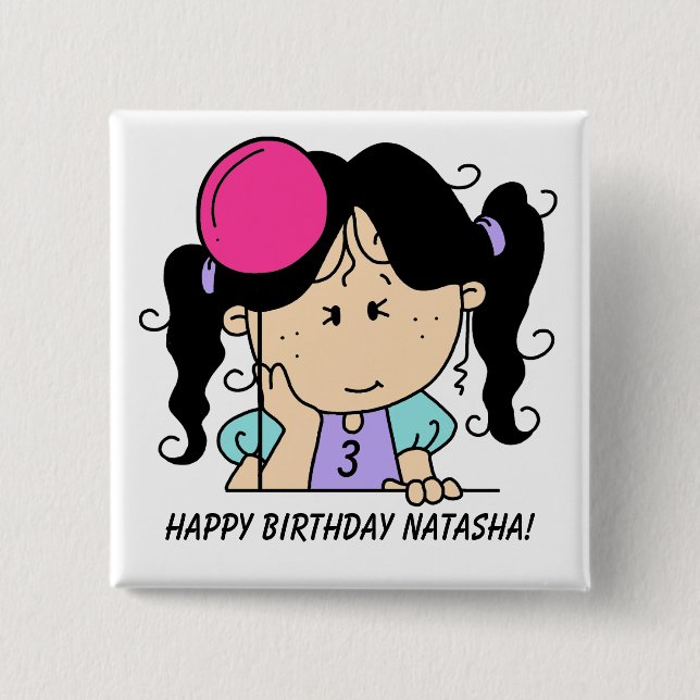 Anpassningsbar Black HLED Girl Birthday Button Knapp (Framsida)