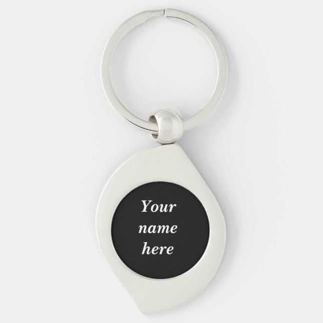 Anpassningsbar Black Keychain - Personlig Namn Gif Swirl Silverfärgad Nyckelring (Framsidan)