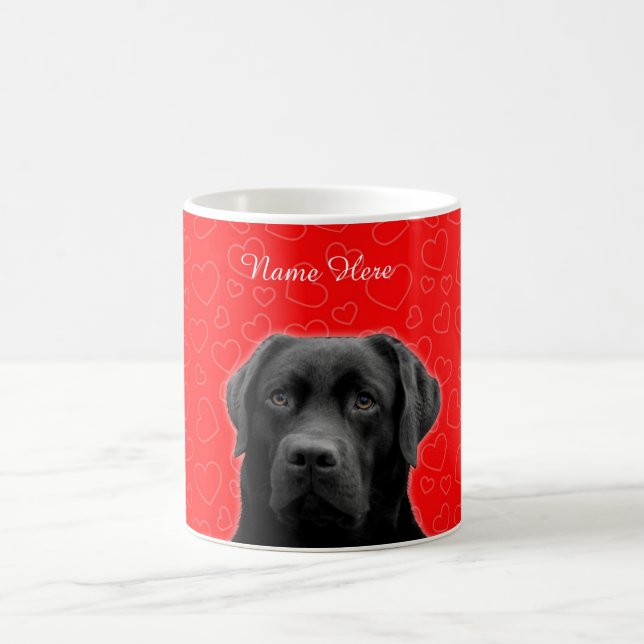 Anpassningsbar Black Labrador Red Hearts Mugg (Center)