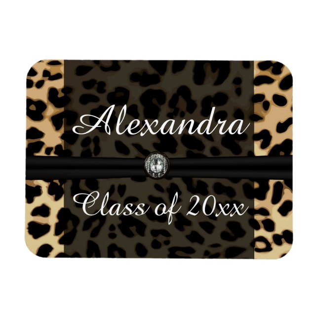 Anpassningsbar Black Leopard Ribbon Jewel Girl Stu Magnet (Horisontell)