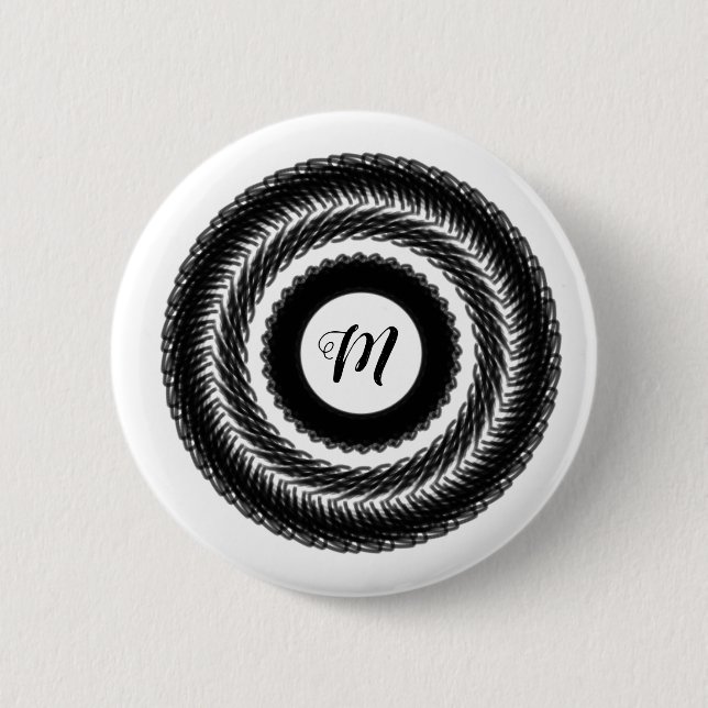 anpassningsbar BLACK mandala monogram lägg till di Knapp (Framsida)