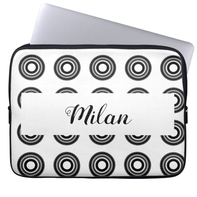 anpassningsbar BLACK mandala monogram lägg till di Laptop Fodral (Framsidan)