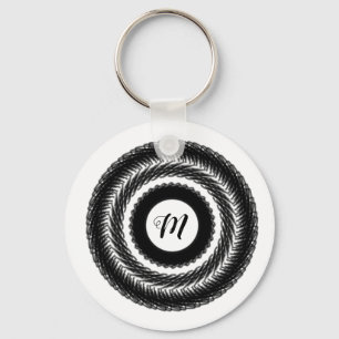 anpassningsbar BLACK mandala monogram lägg till di Nyckelring