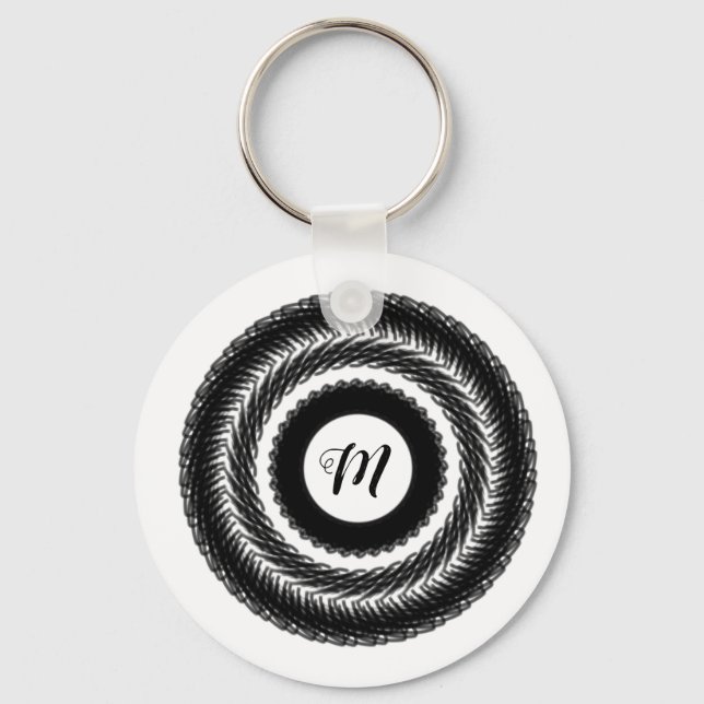 anpassningsbar BLACK mandala monogram lägg till di Nyckelring (Framsida)