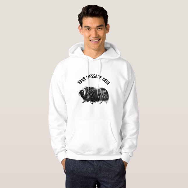 Anpassningsbar Black Muskox Illustration Hoodie (Hel framsida)