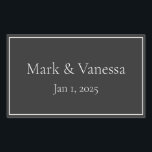 Anpassningsbar Black Namn & Date-etikett Rektangulärt Klistermärke<br><div class="desc">Det här klistermärket kan användas på oskräddarsydda produkter som papper förpackning eller party-dekoration för att få dem att överensstämma med temat Blue Sailor Rand bröllop.</div>