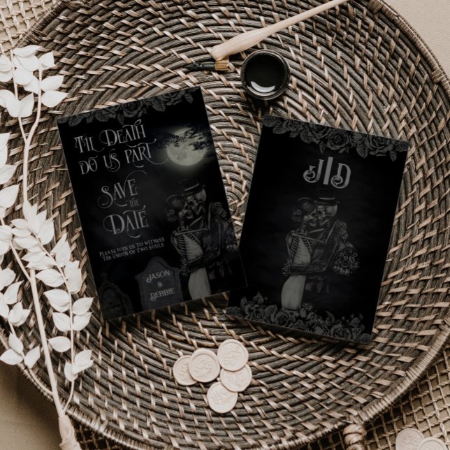 Anpassningsbar Black och Grått Blommigt Gothic Brö Spara Datumet (Skapare uppladdad)