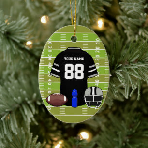 Anpassningsbar Black och Grått Football Jersey p Julgransprydnad Keramik