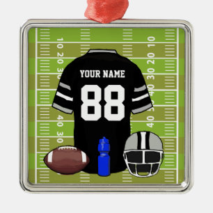 Anpassningsbar Black och Grått Football Jersey på Julgransprydnad Metall