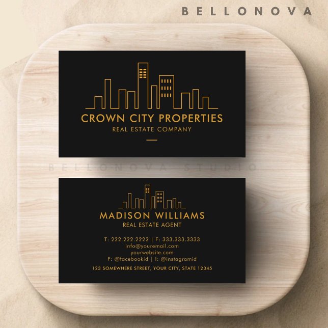Anpassningsbar Black och Guld Real Gods Agent Visitkort (Custom Black and Gold Real Estate Agent Business Card)