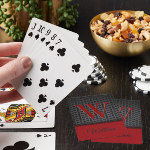Anpassningsbar Black Red Faux Leather Monogrammed Casinokort