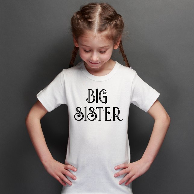 Anpassningsbar Black Retro Typography Big Sister T Shirt (Skapare uppladdad)