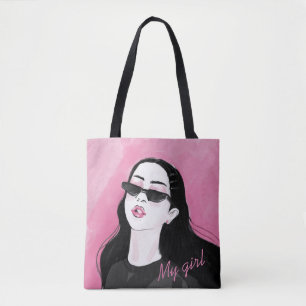 Anpassningsbar Black Rosa Modern Girl Graphic utsk Tygkasse