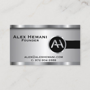 Anpassningsbar - Black Silver Steel Monogram Visitkort