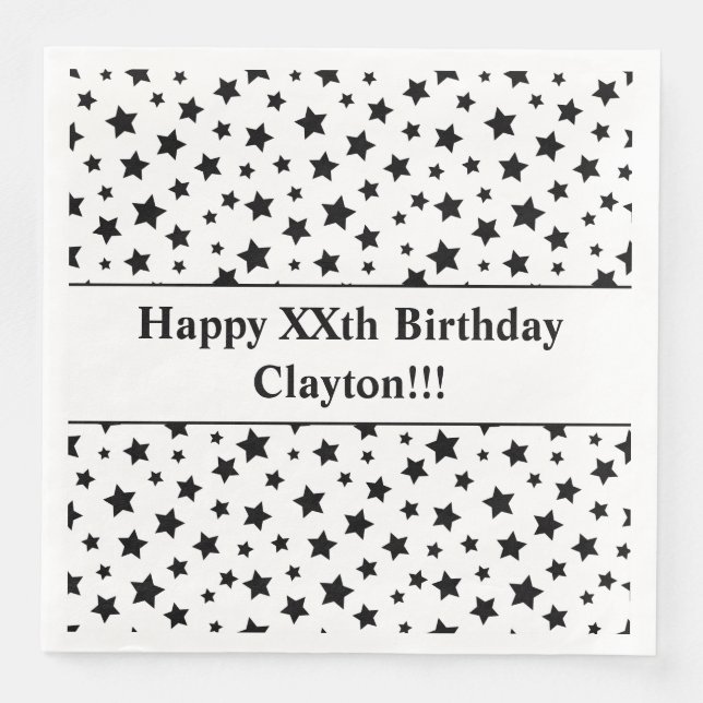 Anpassningsbar Black Stars med Message Födelsedags Pappersservett (Framsida)