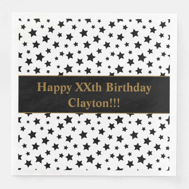 Anpassningsbar Black Stars med Message Födelsedags Pappersservett (Framsida)