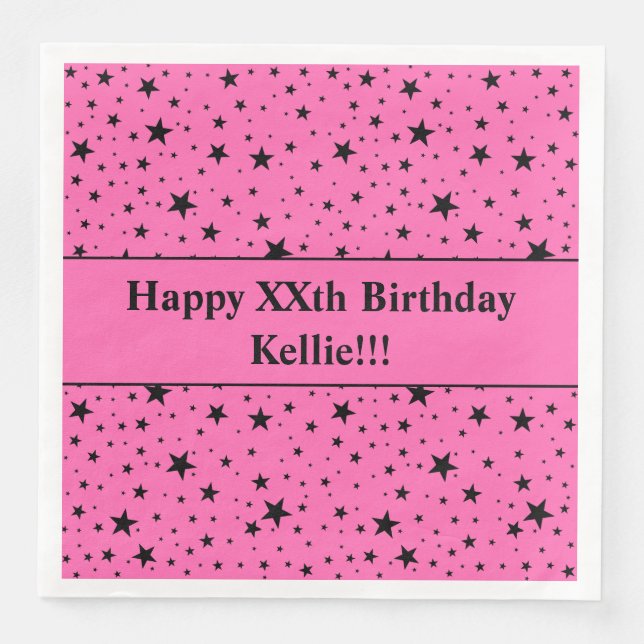 Anpassningsbar Black Stars med Message Födelsedags Pappersservett (Framsida)