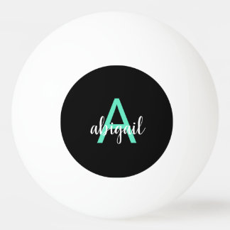 Anpassningsbar Black Teal Girly Monogram Namn Pingisboll