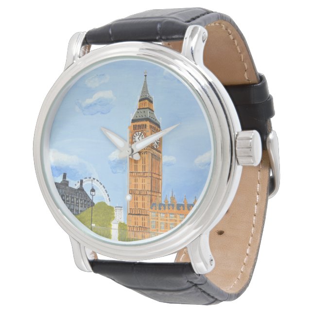 Anpassningsbar Black Vintage Leather Big Ben Armbandsur (Vinklad)