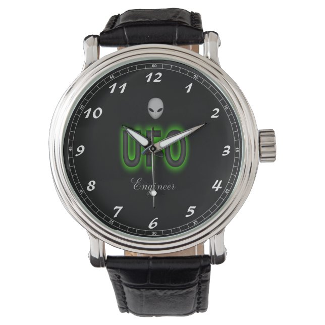 Anpassningsbar Black Vintage Leather Watch UFO Ing Armbandsur (Framsida)