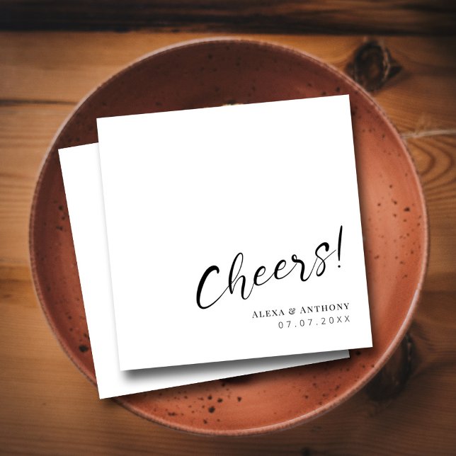 Anpassningsbar Black & White Bröllop Napkins - Che Pappersservett (Cheers to Love and Happiness Modern Wedding Napkins)