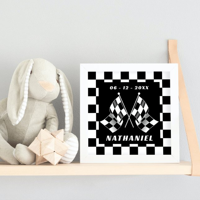 Anpassningsbar Black White Checkered Flaggor Squar Poster (Skapare uppladdad)