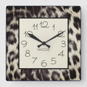 Anpassningsbar Black White Cheetah Leopard Print N Fyrkantig Klocka