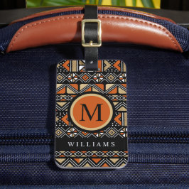 Anpassningsbar Black White Guld Orange Aztec Mönst Bagagebricka