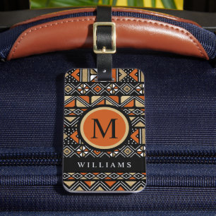 Anpassningsbar Black White Guld Orange Aztec Mönst Bagagebricka